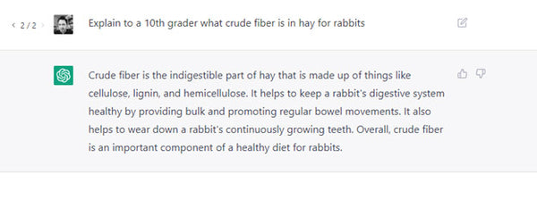 ChatGPT Example Response to Crude Fiber in Hay Question