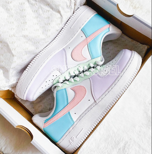 Nike Air Force 1 Low Custom Blue Pink / Pastel AF 1 Women's Sneaker .