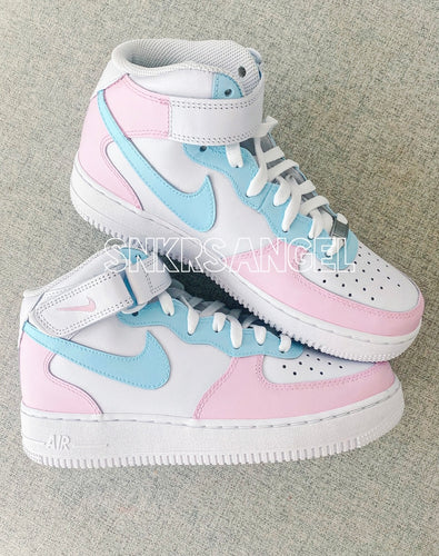 Custom Nike Air Force 1 Low Sneakers Baby Pink Baby Blue 