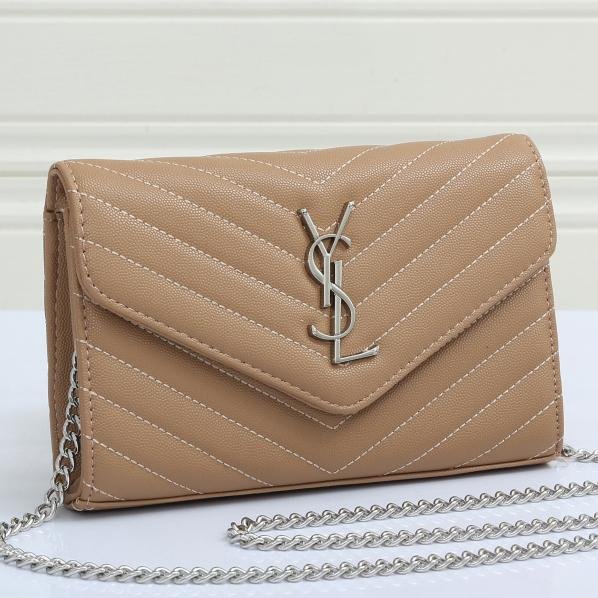 YSL Yves Saint Laurent gold buckle letter sewing thread flap shoulder bag messenger bag White-4