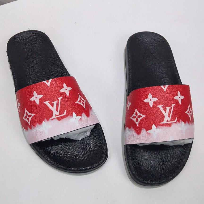 LV Louis Vuitton new letter printing gradient color men and women casual sandals beach slippers Shoe