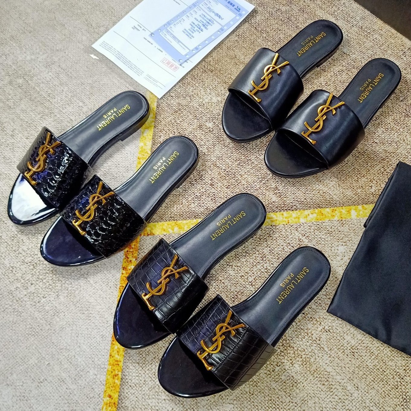 YSL Saint Laurent Leather slide sandal slippers Shoes