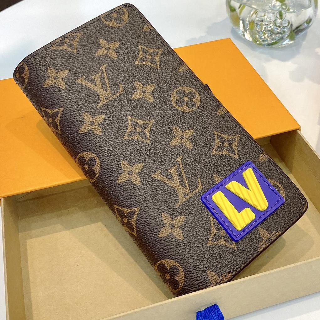 LV Louis Vuitton New Embossed Letters Stitching Color Long Clutc