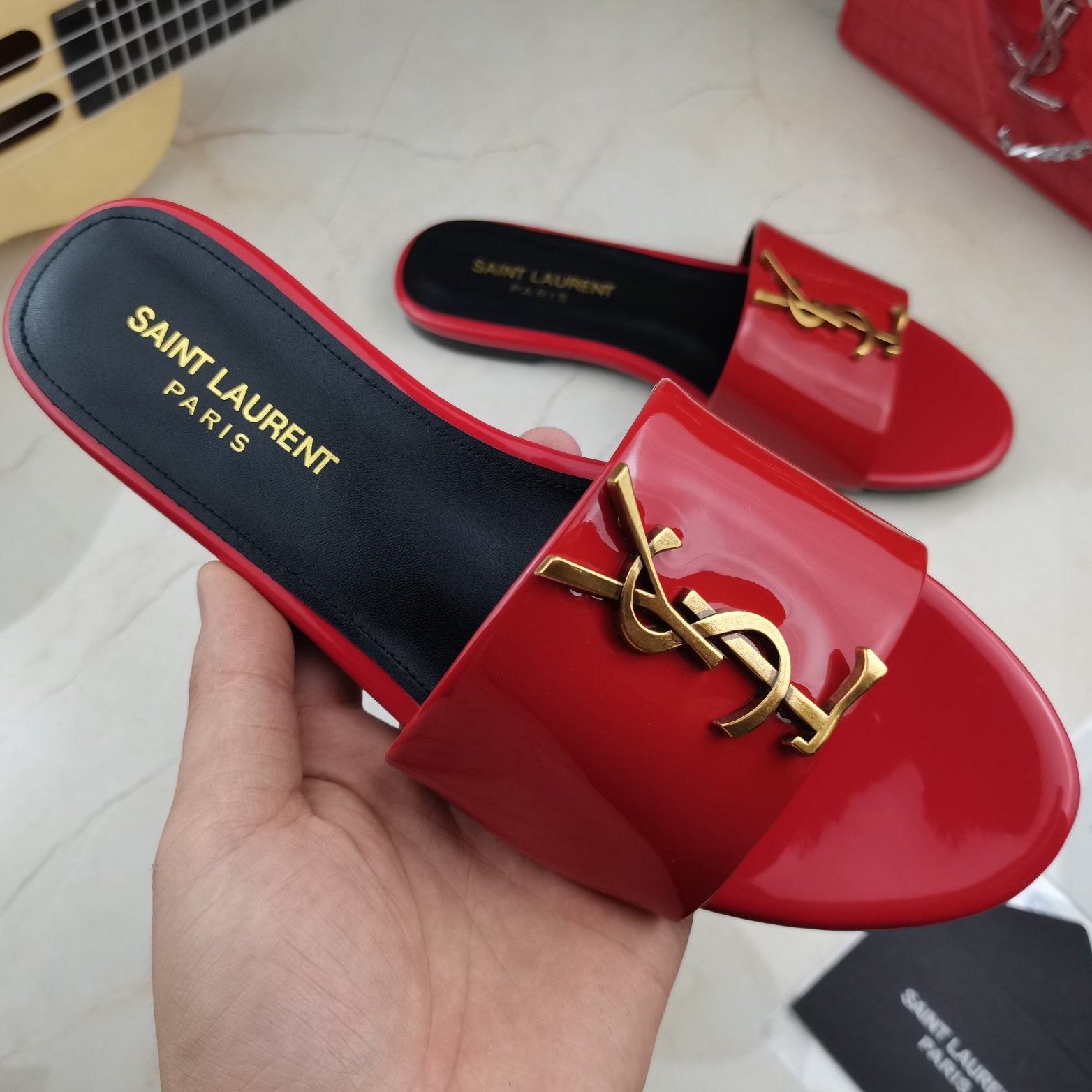 YSL Saint Laurent new large logo letters ladies sandals beach sl