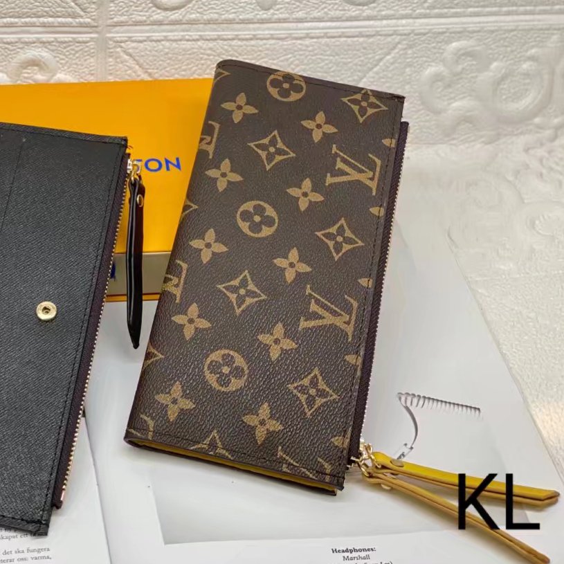 LV Louis Vuitton Letter Print Mens and Womens Zip Wallet Long Cl