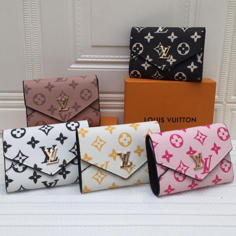 LV Louis vuitton New Printed Letter Button Flap Wallet Square Clutch Bag-3