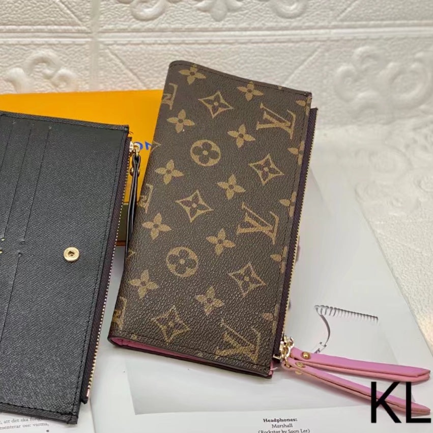 LV Louis Vuitton Letter Print Mens and Womens Zip Wallet Long Cl