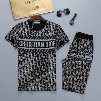 Dior letter print round neck short-sleeved T-shirt + shorts two-