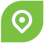 white Visit a store logo on a green background shapped as a pin