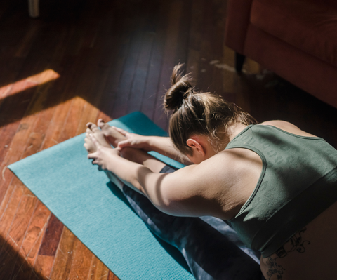 A woman practicing yoga