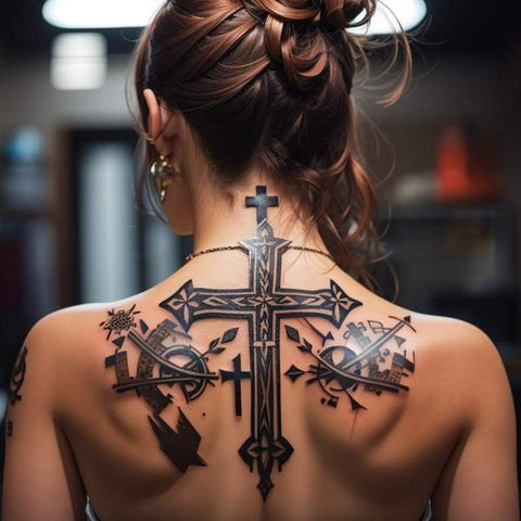 Full Back The Cross Waterproof Temporary Tattoo Men Women God's Wings Body  Art Big The Flash