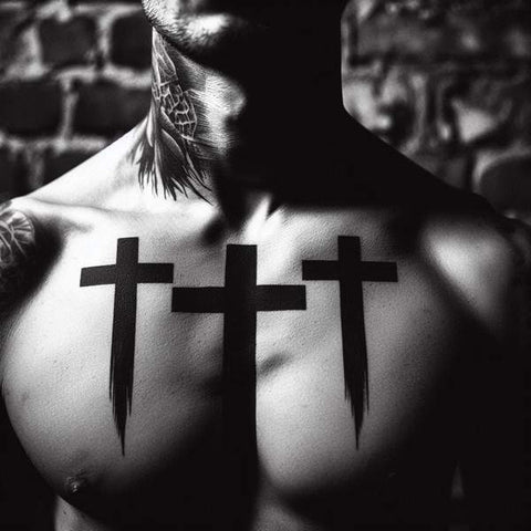 Unify Tattoo Company : Tattoos : Cross : Black and Gray Chest Tattoo