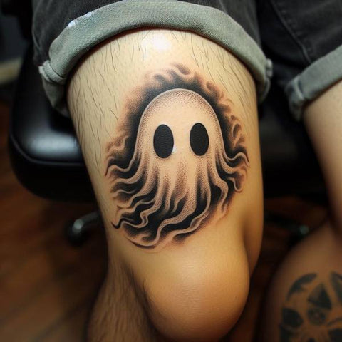 Above The Knee SpookyGhost Tattoo 1