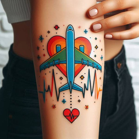 Airplane Heartbeat Tattoo