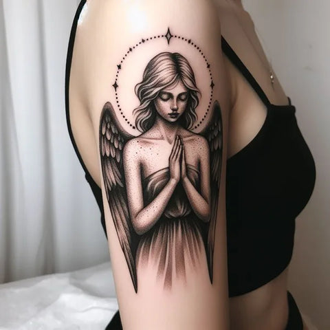 Angel with Praying Hands Tattoo 1