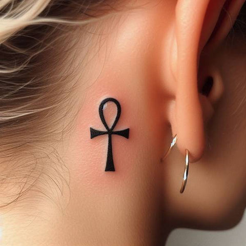 Ankh Tattoo Behind the Ear 1