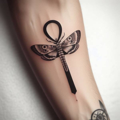 Ankh and Moth Tattoo 2