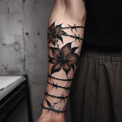 barbed wire Flower tattoo