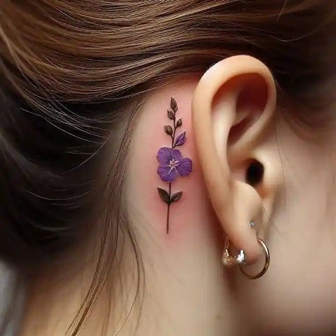 Behind the ear Larkspur Tattoo 2