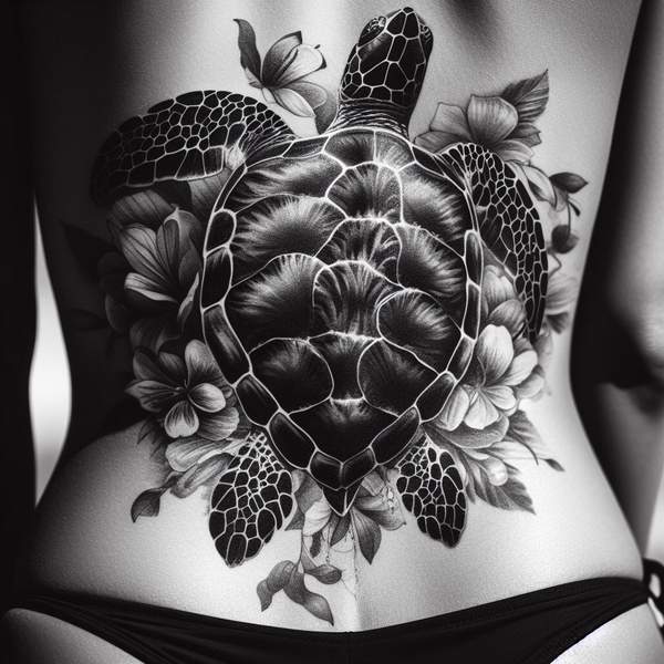 Black And White Sea Turtle Tattoo