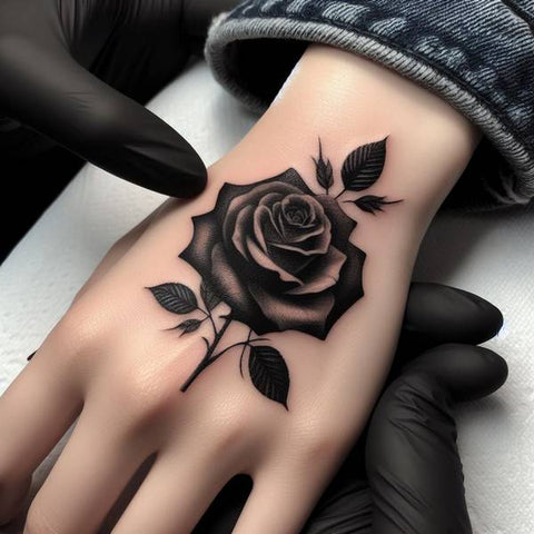 Black Rose Tattoo on the Hand 1