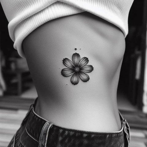 Black and White Cosmos Flower Tattoo 1