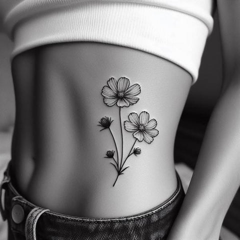 Black and White Cosmos Flower Tattoo 2