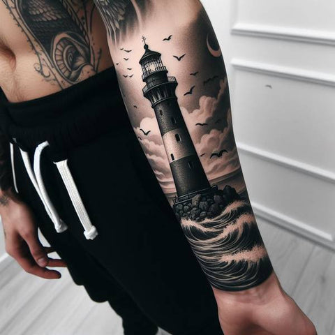 Black and White Lighthouse Tattoo 1