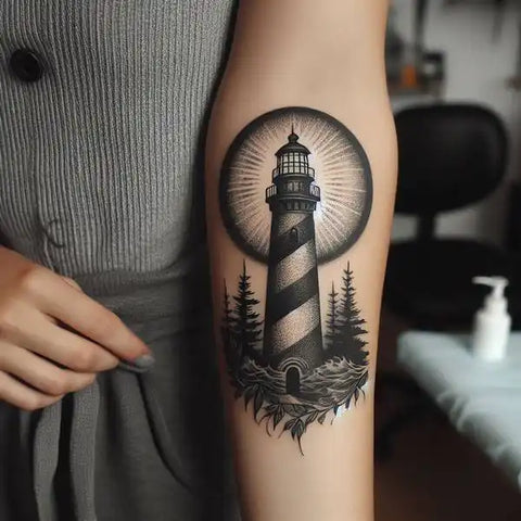 Black and White Lighthouse Tattoo 2