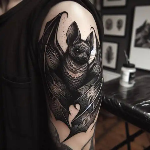 Blackwork Bat Tattoo 2