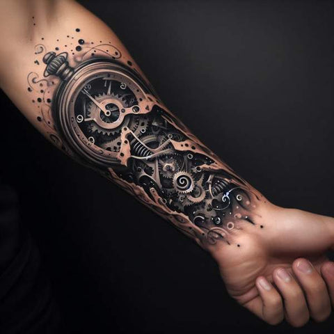 Leopard Broken Clock Forearm Imitation Tattoo Half Arm - Temu