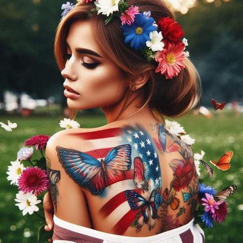 Butterfly And American Flag Tattoo 1