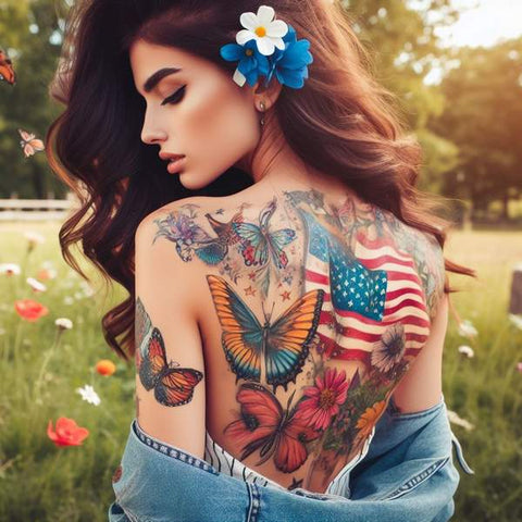 Butterfly And American Flag Tattoo 2