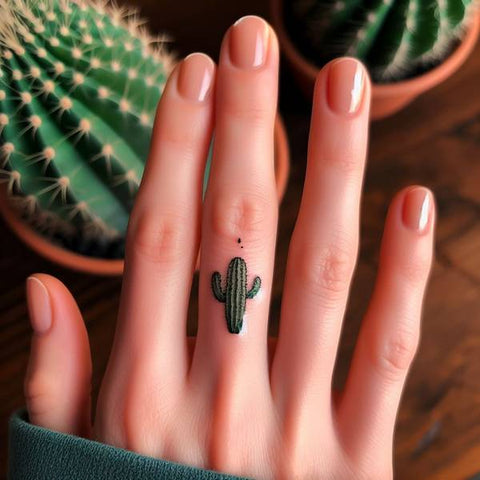 Cactus Finger Tattoo