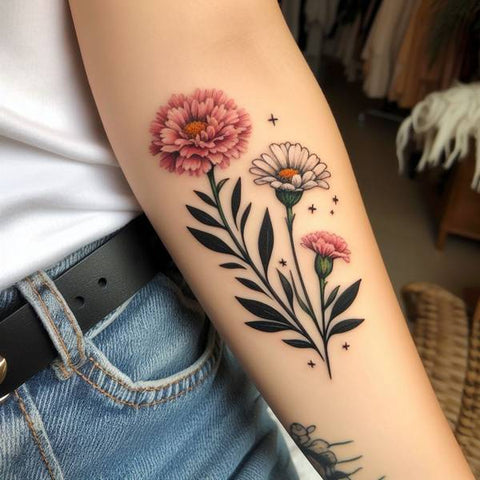 Carnation and Daisy Tattoo 2