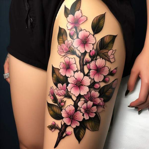 Cherry Blossom Thigh Tattoo