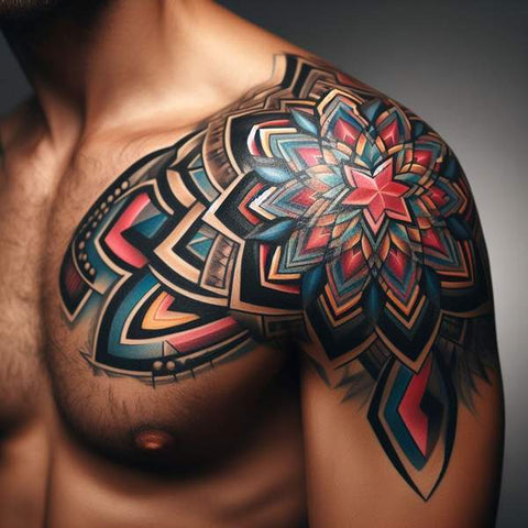 geometric tattoos — Shoulder mandala by dasha_sumtattoo on Instagram