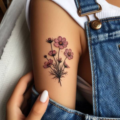 Cosmos Flower Bouquet Tattoo 1