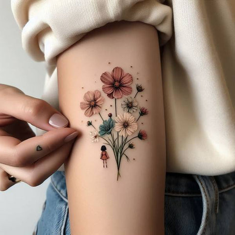 Cosmos Flower Bouquet Tattoo 2