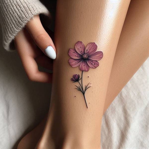 Cosmos Flower Leg Tattoo 1