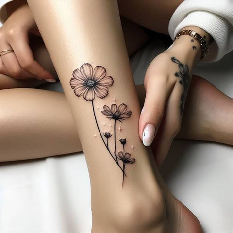 Cosmos Flower Leg Tattoo 2