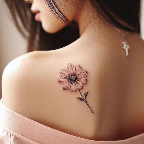 Cosmos Flower Shoulder Blade Tattoo 1