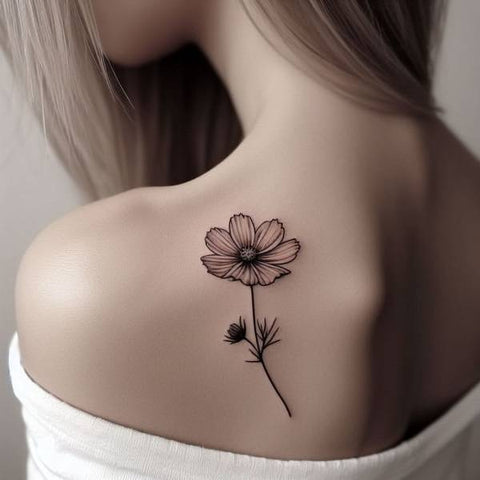 Cosmos Flower Shoulder Blade Tattoo 2