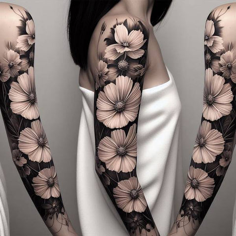 Cosmos Flower Sleeve Tattoo 1