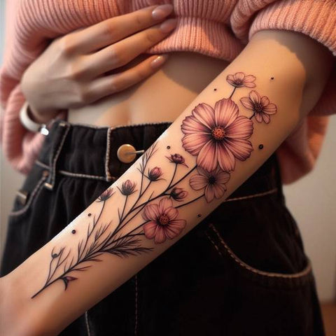 Cosmos Flower Sleeve Tattoo 2