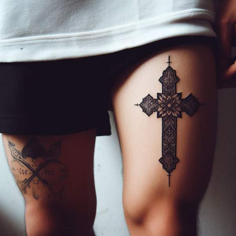 Cross Thigh Tattoo