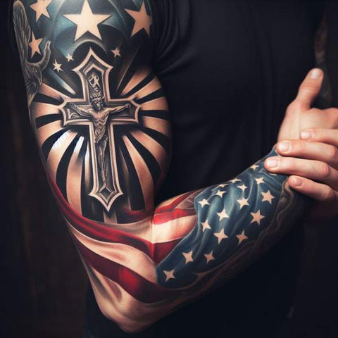 Cross With American Flag Tattoo 1