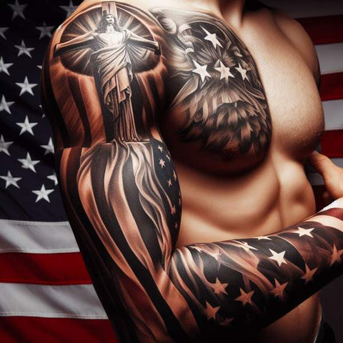 Cross With American Flag Tattoo 2