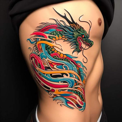 Fine line wave tattoo on the rib.