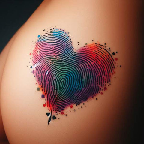 The Known Fringe - Healed photo of this fingerprint heart. Left finger is  of my clients grandmother and the right is of her mother. It was such an  honour to create this